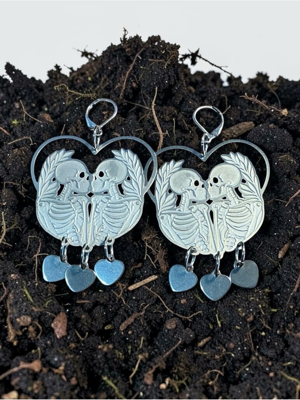 🆕 The Lovers Skeleton and Hearts Laser Etched Earrings